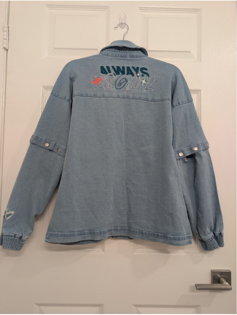 Adidas Light Blue Jean Always Original Denim Track Jacket Snap Buttons Oversized - Picture 8 of 14